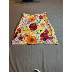 Finesse Floral Embroidered Skirt Women’s Blue Mesh Overlay Lined Festival Skirt